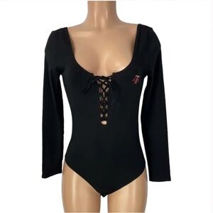 Victoria's Secret Black Lace-Up Bodysuit